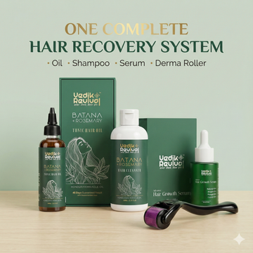 Vedik Revival Ultimate Hair Recovery Combo | Batana & Rosemary Hair Oil + Advanced Hair Growth Serum (Redensyl 3%, Anagain, Procapil, Capixyl) + Mild Shampoo + 0.5mm Derma Roller | Hair Regrowth & Baldness Support | Men & Women